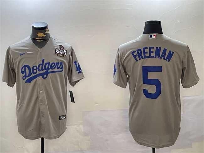 Men's Los Angeles Dodgers #5 Freddie Freeman Grey 2024 World Series Cool Base Stitched Baseball Jersey,We sell and wholesale Men's Los Angeles Dodgers #5 Freddie Freeman Grey 2024 World Series Cool Base Stitched Baseball Jersey on line form chian!